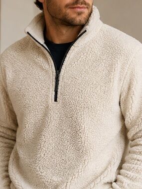 Chubbies Men's Cream Sherpa Quarter-Zip Sweater Size XL